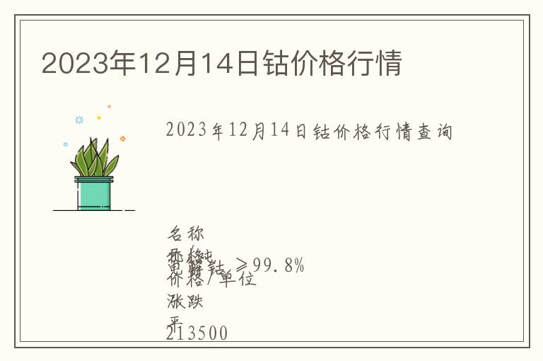 2023年12月14日鈷價(jià)格行情